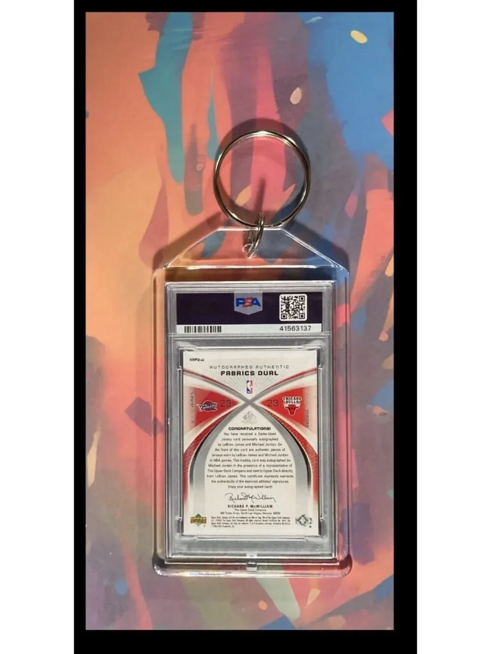 3051 Michael Jordan/LeBron James 2005 UD Fabrics Dual Autos Keychain
